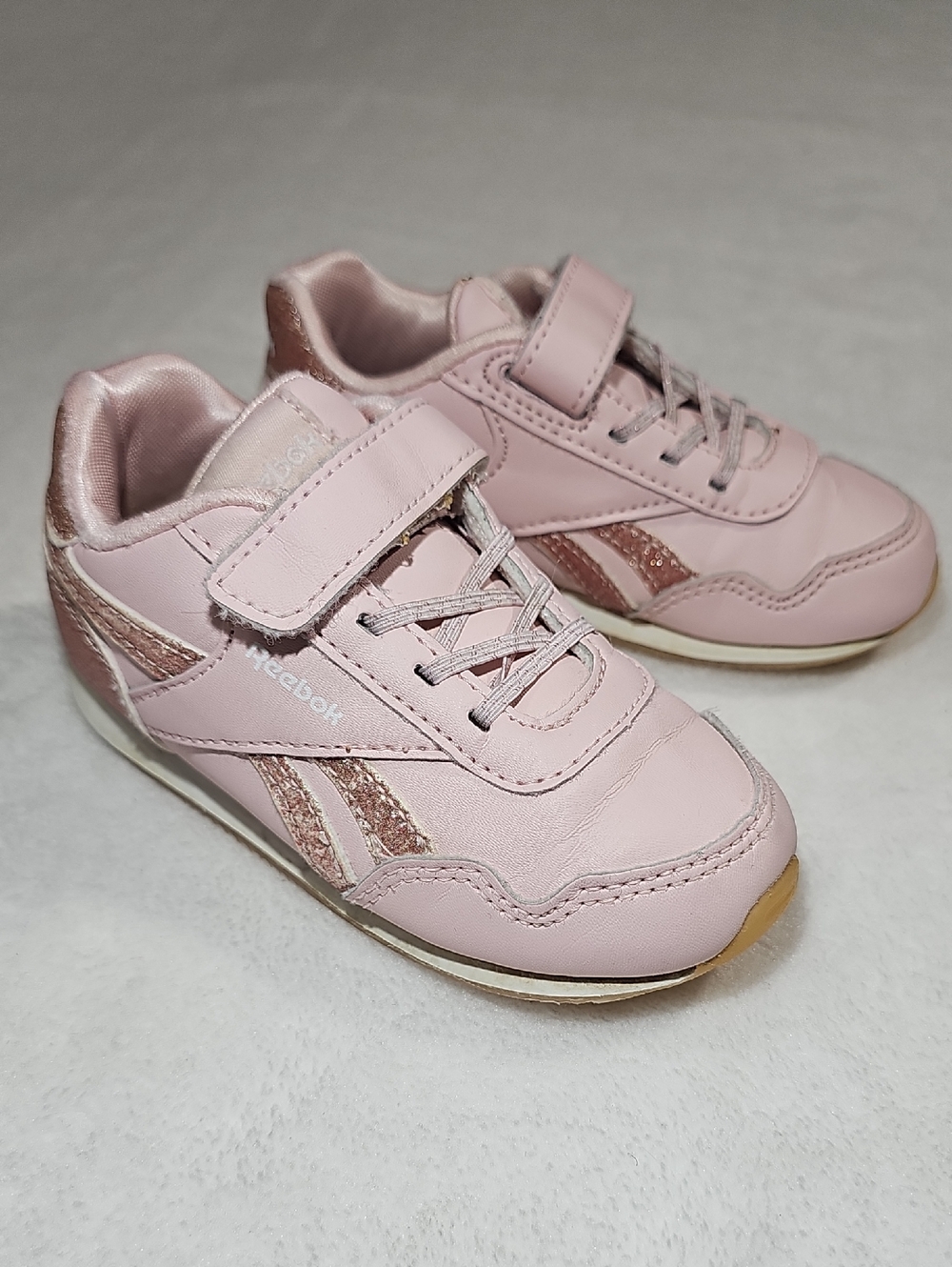 Reebok Light‎ Pink Strap & Lace Sneakers with Rose Metallic Accents